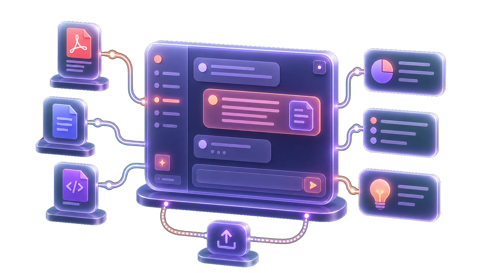 Chat with Any File: Upload PDFs, documents, or code and get instant answers, summaries, and insights. Your data, analyzed perfectly by the world's most capable AI models.